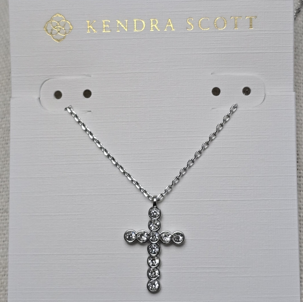Kendra Scott Cross Silver Pendant Necklace In White CZ